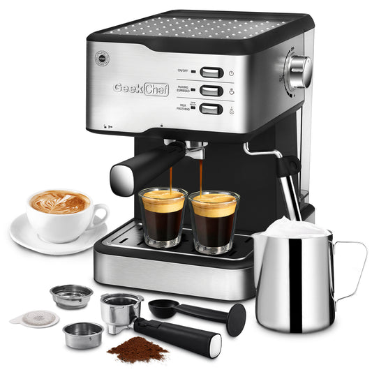 Geek Chef Espresso Machine; Espresso and Cappuccino latte Maker 20 Bar Pump Coffee Machine Compatible with ESE POD capsules filter; 950W; 1.5L Water Tank(Banned selling Amazon)