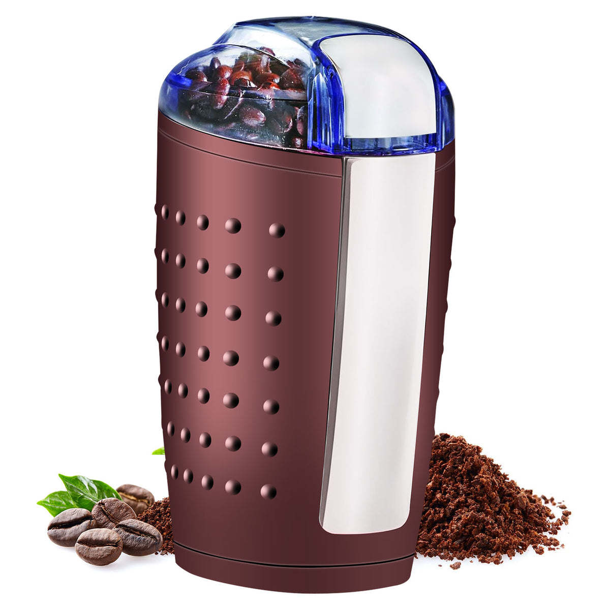 5 Core Coffee Grinder • 85 Gram Or 3 Ounces / 12 Cup Capacity • One-Touch Automatic Electric Bean Spice Grinding Machine • 150W Copper Motor • Stainless Steel Blades • Molino De Cafe Brown- CG 01