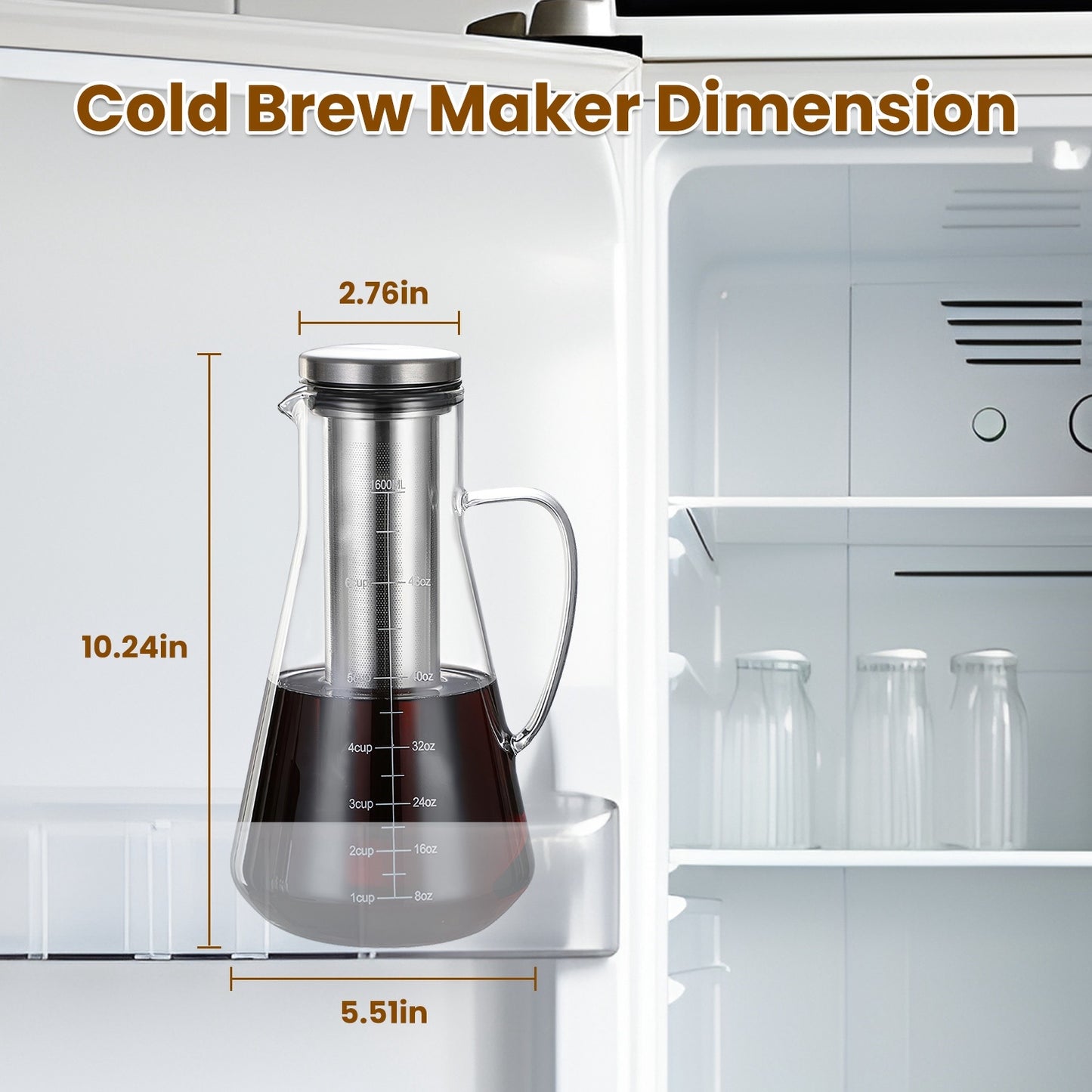 Cold Brew Coffee Maker Iced Tea Maker Pitcher Glass Coffee Pot Brewing Glass Carafe Tea Infuser Coffee Kettle with Removable Fine-Mesh Filter Dishwasher Safe