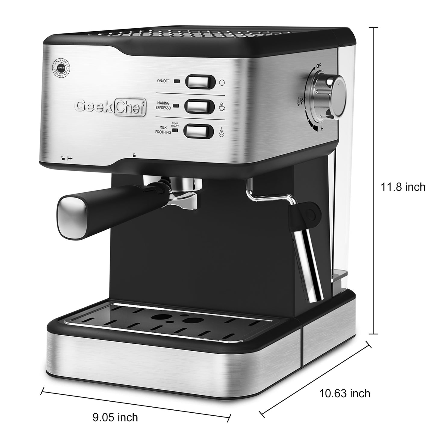 Geek Chef Espresso Machine;  Espresso and Cappuccino latte Maker 20 Bar Pump Coffee Machine Compatible with ESE POD capsules filter;  950W;  1.5L Water Tank(Banned selling Amazon)